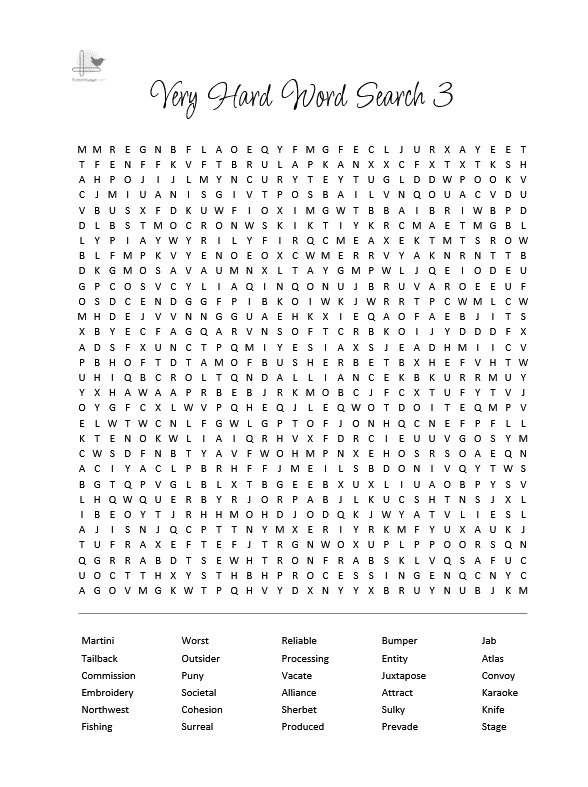 3 Very Hard Printable Word Search Puzzles