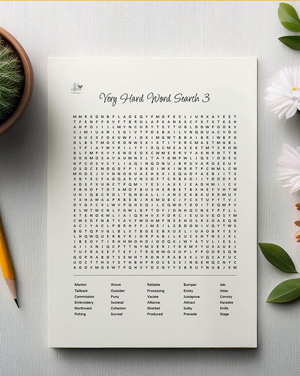 3 Very Hard Printable Word Search Puzzles - Vertical Illustration
