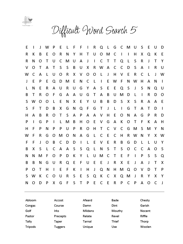 5 difficult printable word search puzzles - illustration