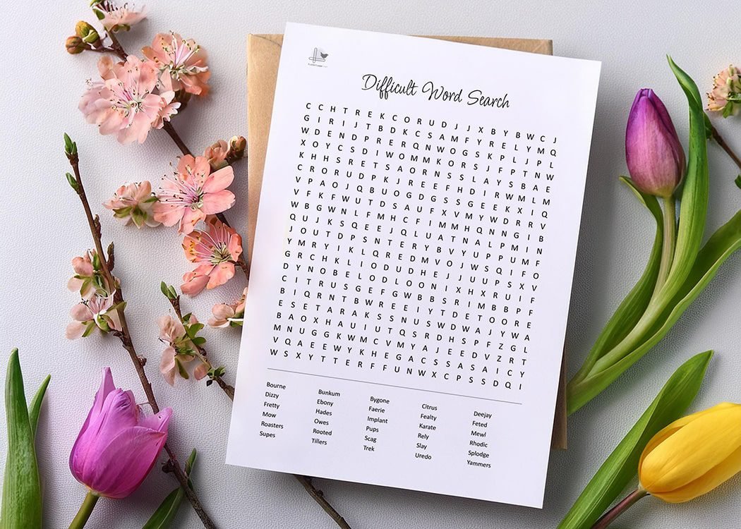 Difficult Word Search Printable - Illustration Horizontal