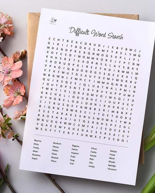 Difficult Word Search Printable - Illustration Vertical
