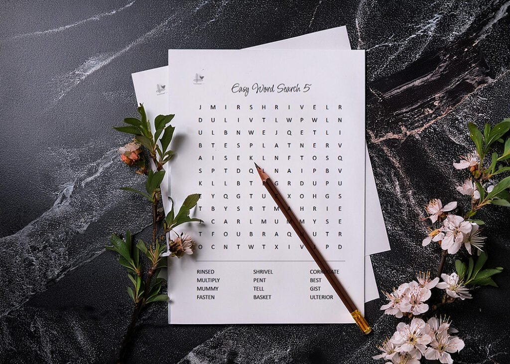 5 easy word search puzzles printable - horizontal illustration