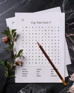 5 easy word search puzzles printable - vertical illustration