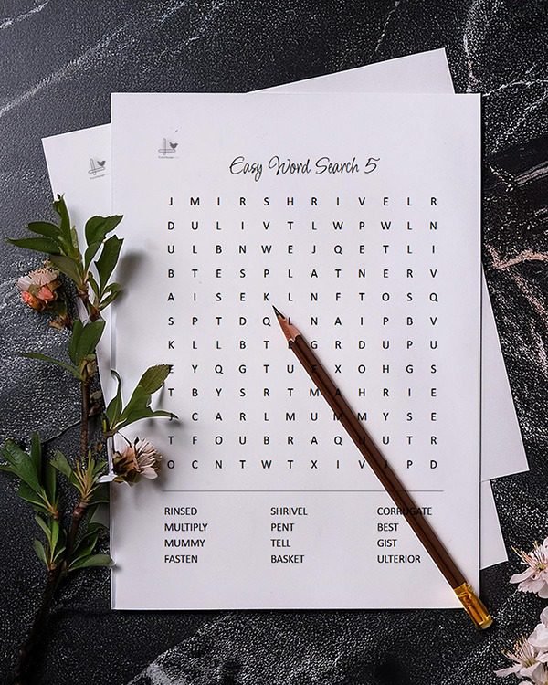 5 easy word search puzzles printable - vertical illustration