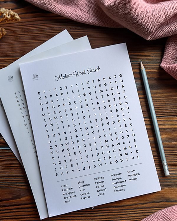 3 Printable Word Puzzles for Adults: Cozy Weekend at Home Activity - Vertical Illustration