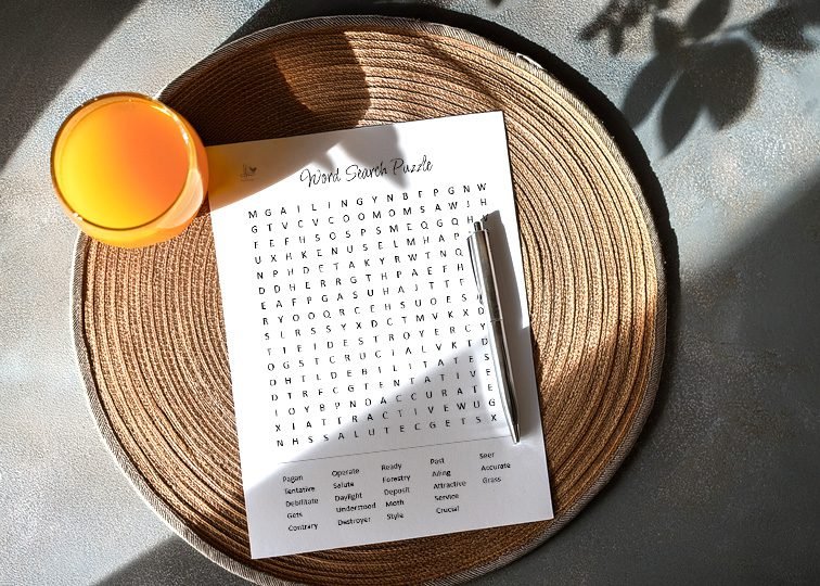 morning calm word search - horizontal illustration