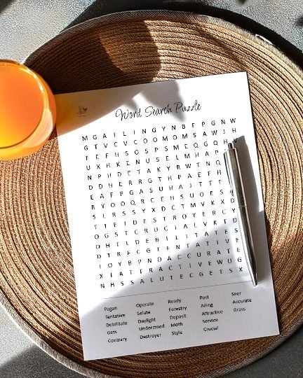 morning calm word search - vertical illustration