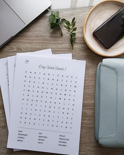relaxing word searches for stress relief - illustration vertical