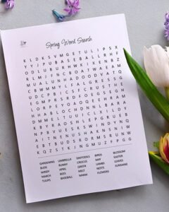 spring word search: free printable - vertical illustration