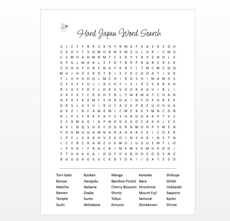 Japan Puzzle Challenge Hard Word Search - Illustration