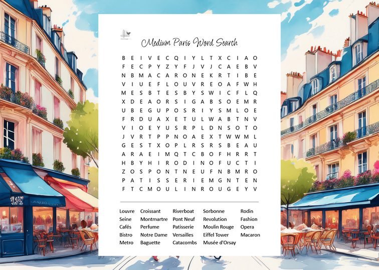 Paris Word Search Challenge, Medium Difficulty - Illustration Horizontal