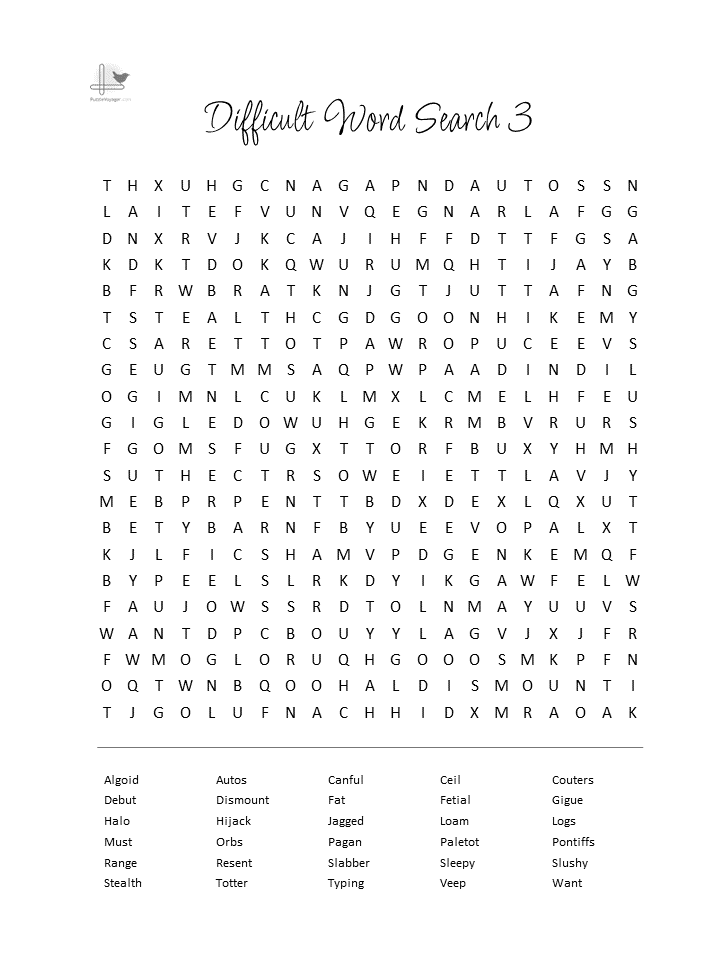 Difficult Word Search PDF Perfect for Travel & Leisure - Game Illustration