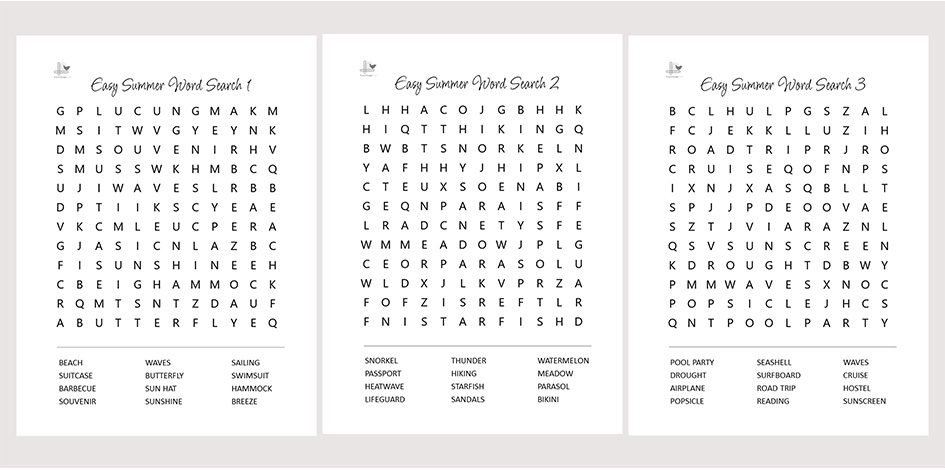 Easy Summer Word Search Pack - Illustration of Puzzles Easy Summer Word Search Pack - Illustration of Puzzles