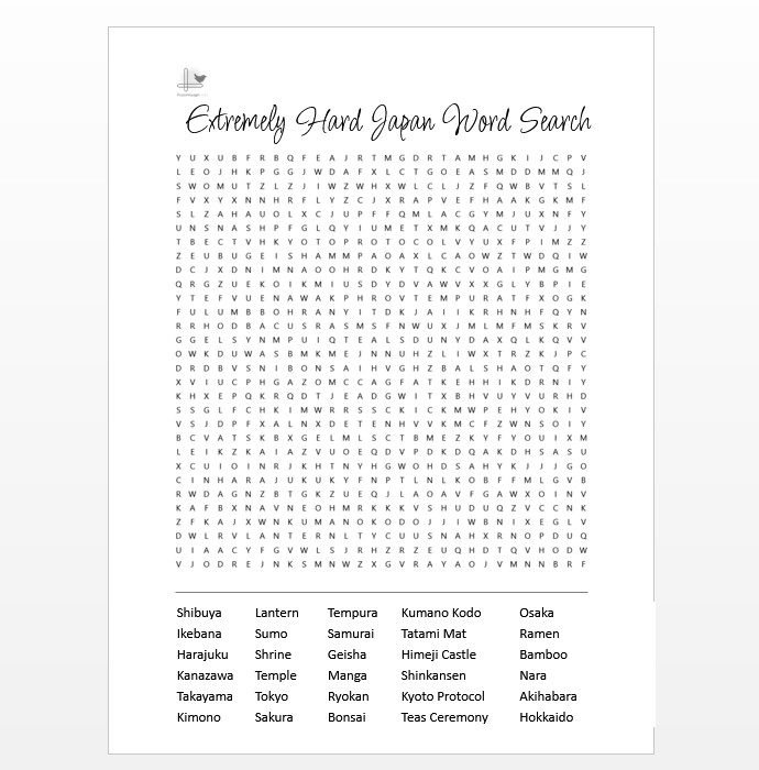 Extremely Hard Japan Word Search - Illustration
