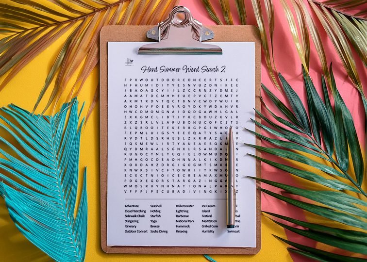 Summer Puzzle Bundle for Adults 5 Medium to Very Hard Word Searches - Horizontal Illustration