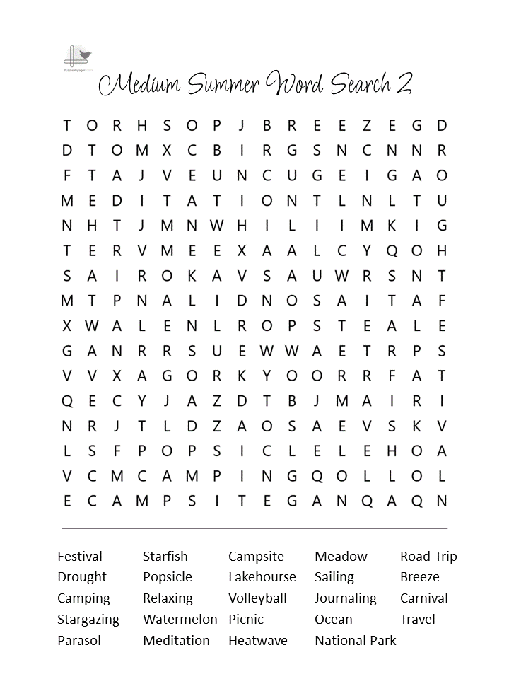 Summer Word Search Pack Easy to Very Hard Games - Illustration Puzzle