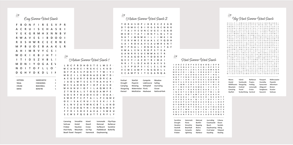Summer Word Search Pack Easy to Very Hard Games - Illustration