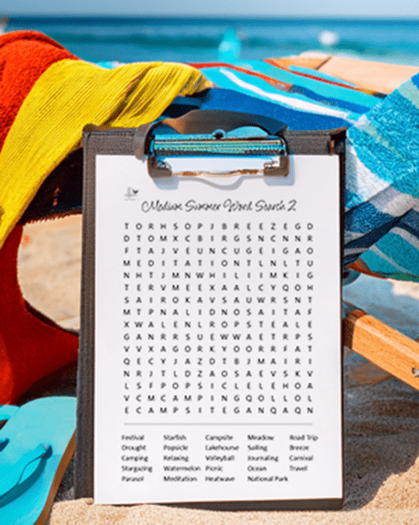 Summer Word Search Pack Easy to Very Hard Games - Puzzle Illustration