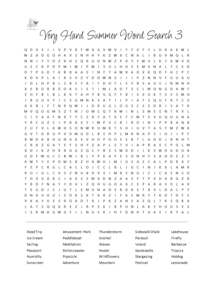 Very Hard Summer Word Search Games - Illustration Puzzle