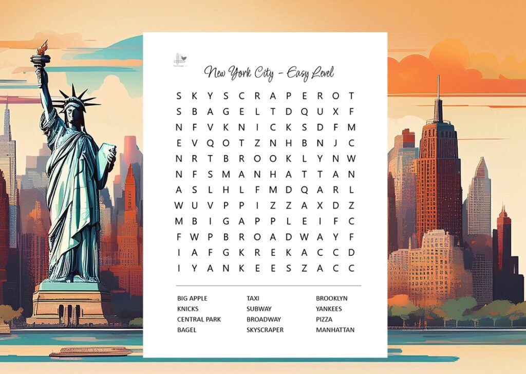 Easy New York City Word Search Puzzle